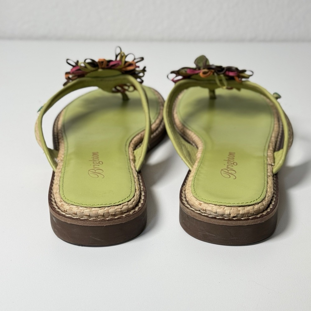 Brighton Orchid Flip Flops Womens Size 6.5 Green Leather Slip On Sandals - Picture 3 of 13